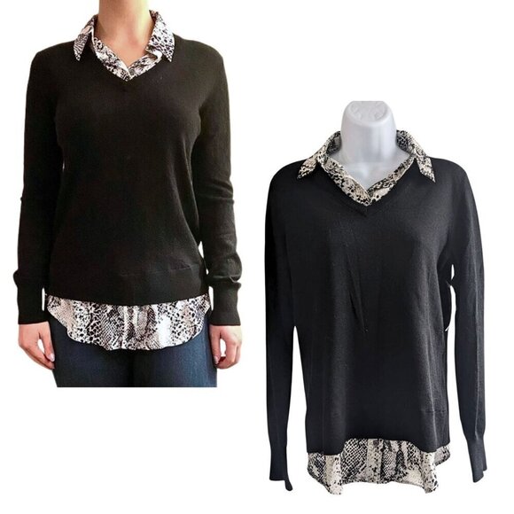 NWT EQUIPMENT Cecile Combo Black Snakeskin Cashmere Silk Blend Sweater Size XS - Picture 1 of 10